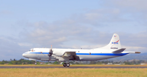 Two NASA aircraft, including the P-3 shown here, will be flying over Baltimore, Philadelphia, Virginia and California between June 17 and July 2, to collect data on air pollutants and greenhouse gas emissions. Credit: (NASA/ Zavaleta) Two NASA aircraft, including the P-3 shown here, will be flying over Baltimore, Philadelphia, Virginia and California between June 17 and July 2, to collect data on air pollutants and greenhouse gas emissions. Credit: (NASA/ Zavaleta)