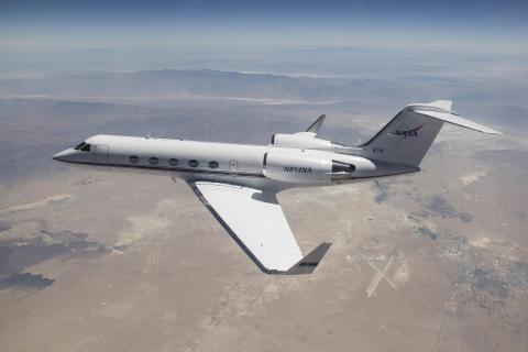 In a series of baseline flights beginning on June 24, 2024, the G-IV aircraft flew over the Antelope Valley to analyze aircraft performance. To accommodate a new radar instrument developed by JPL, NASA’s Airborne Science Program has selected the Gulfstream-IV aircraft to be modified and operated by Armstrong Flight Research Center in Edwards, California and will accommodate new instrumentation on board in support of the agency’s science mission directorate. Baseline flights began at NASA Armstrong in June 2024 NASA/Carla Thomas G-IV airplane flies over Antelope Valley, California during June 2024